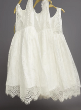 Rustic White Tulle & Lace V-Back Flower Girl Dress