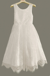 Rustic White Tulle & Lace V-Back Flower Girl Dress