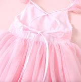 Pink Sequin Tulle Princess Dress for Girls – Sparkly Party Dress with Ruffle Sleeves