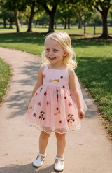 Sweet Strawberry Embroidered Tulle Dress – Pink Fairy Tale Style for Girls