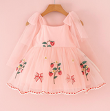 Sweet Strawberry Embroidered Tulle Dress – Pink Fairy Tale Style for Girls