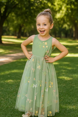 Pastel Green Tulle Flower Girl Dress: Lace Boho Wedding Gown