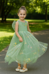 Pastel Green Tulle Flower Girl Dress: Lace Boho Wedding Gown