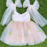 Sky Pink Flower Girl Dress: Embroidered Tulle Princess Party Dress