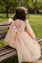 Sky Pink Flower Girl Dress: Embroidered Tulle Princess Party Dress