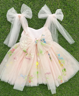 Sky Pink Flower Girl Dress: Embroidered Tulle Princess Party Dress