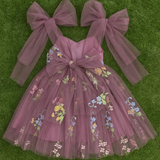 Sky Pink Flower Girl Dress: Embroidered Tulle Princess Party Dress