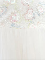 White Tulle Flower Girl Dress with Puff Sleeves | Toddler Birthday Dress | Elegant Embroidered Lace Dress for Girls